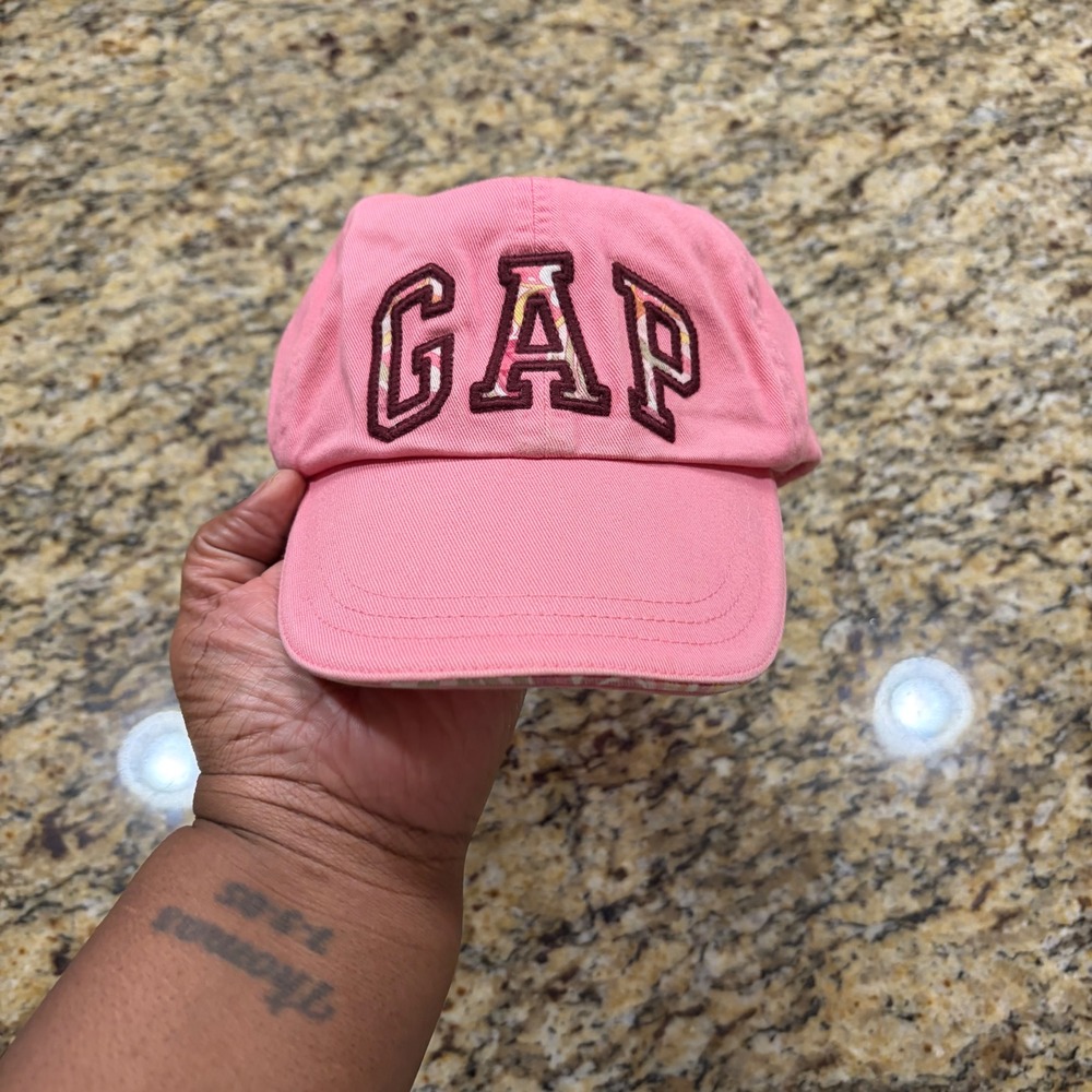 Gap Kids Pink Floral Logo Baseball‎ Cap Hat Elastic Back Size L/XL